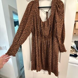 Brown Leopard Print Long Sleeve Dress